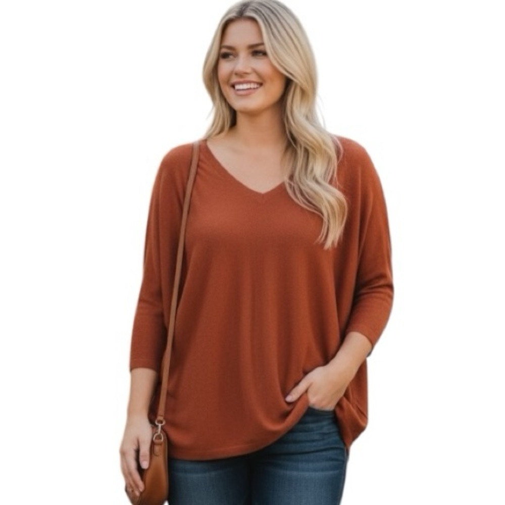 Vila Milano 1X Burnt Orange Drop Shoulder Casual Long Sleeve Shirt Loungewear